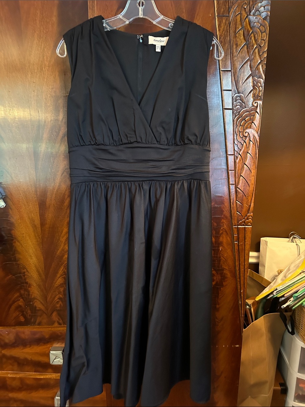 Sleeveless Black V-Neck Midi Dress by Jennifer